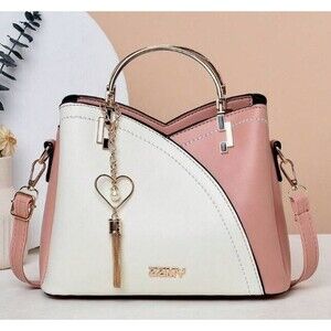 ZZMY Crossbody Pink and White Purse Gold Handles Detachable Strap Bag Charm NWOT